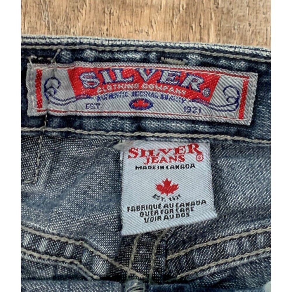 Silver Jeans Flare Pants Womens Size 25/31 Denim Button Fly Mid Rise Blue Cotton - Picture 7 of 15